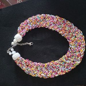 Multi-colored seed bead necklace.